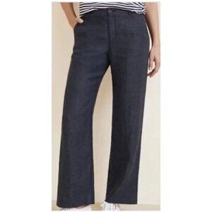 Garnet Hill Women’s Sz 00 Classic Linen Black Trousers Straight Wide Leg Pants